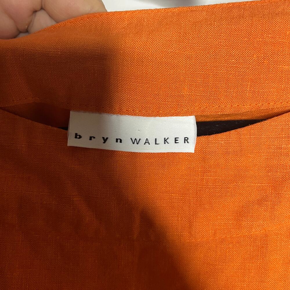 Bryn Walker Blouse Womens M Orange 100% Linen Made in USA Granola Long Sleeve - Picture 4 of 9
